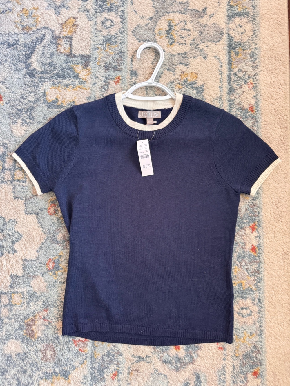 NWT J. Crew Sweater-tee in contrast-trim merino wool in Navy/Ivory